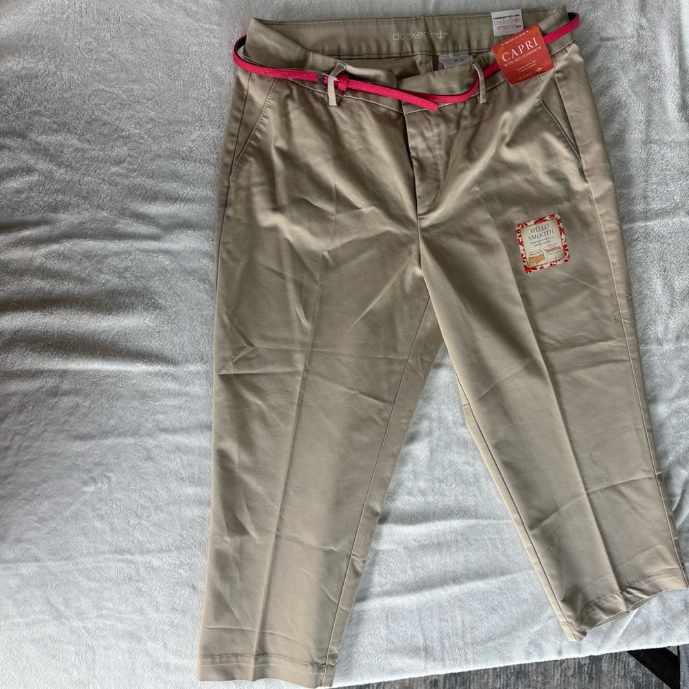 Dockers‎ Hello Smooth Khaki Pants with Bright Pink Accent Belt